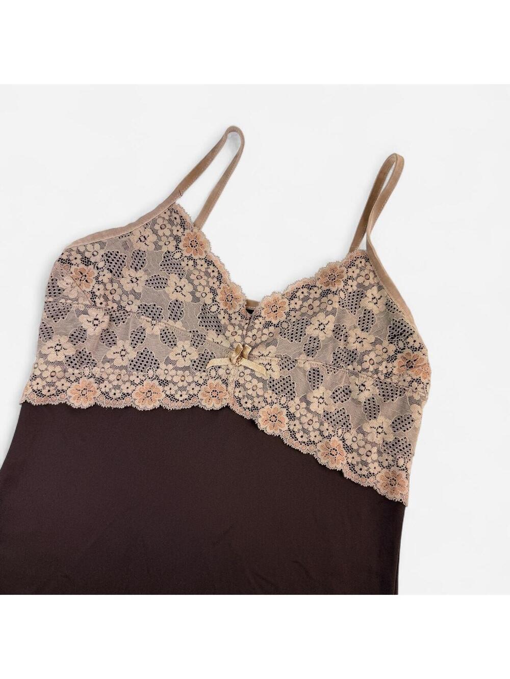 Buffalo David Bitton Y2K Lace Trim Slip Mini Dress in Brown - Picture 2 of 3